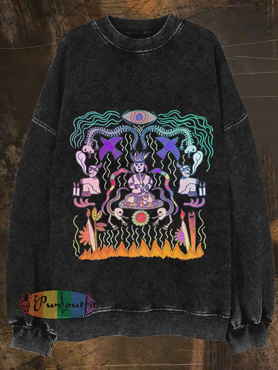 Unisex Magic Print Halloween Crew Neck Casual Sweatshirt Black / S