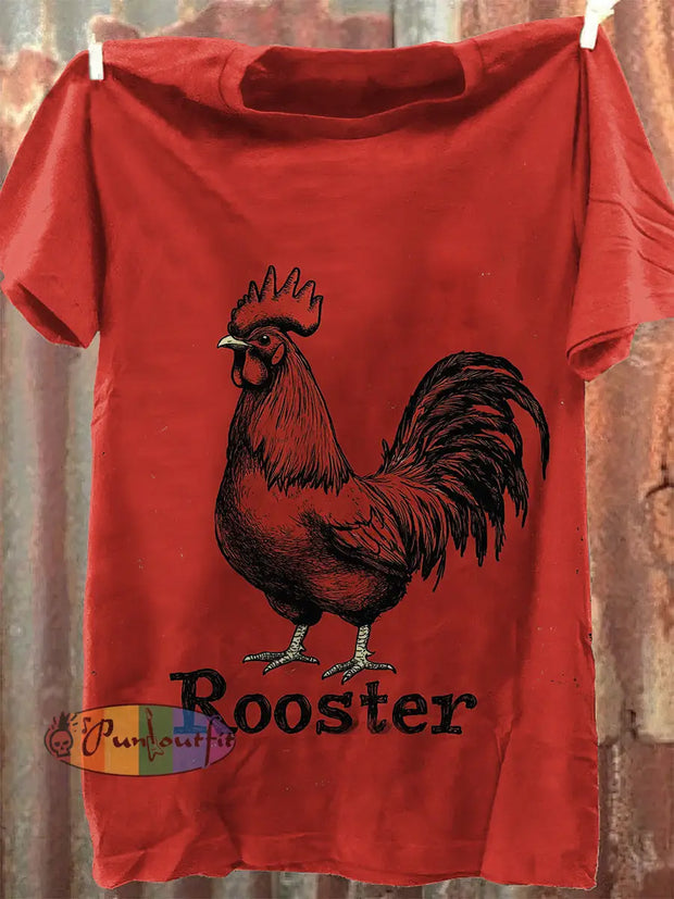 Unisex Magic Rooster Art Illustration Print Casual Short Sleeves T-Shirt Red / S