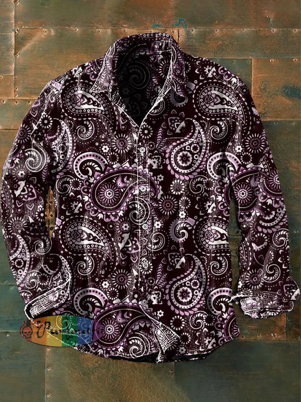 Unisex Men’s Retro Dark Punk Hippie Perris Abstract Print Casual Long Sleeve Shirt As Picture / S