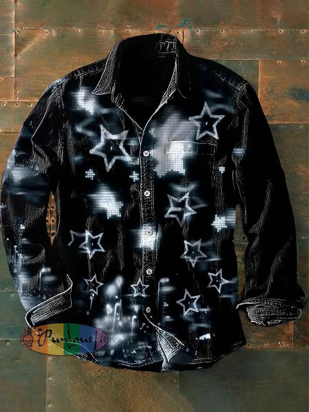 Unisex Men’s Retro Psychedelic 3D Stars Abstract Print Casual Long Sleeve Shirt Black / S