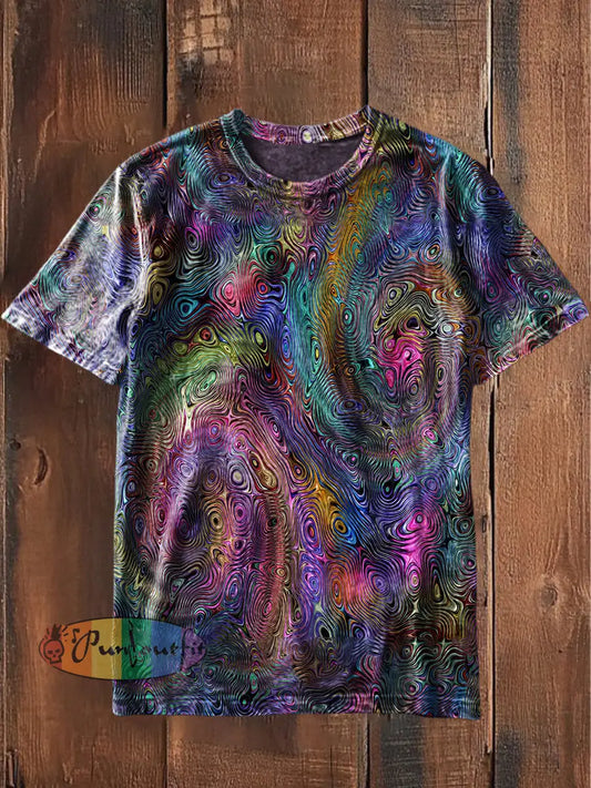 Unisex Men’s Retro Punk 3D Purple Swirls Abstract Print Casual Cotton Short Sleeve T-Shirt Purple / S