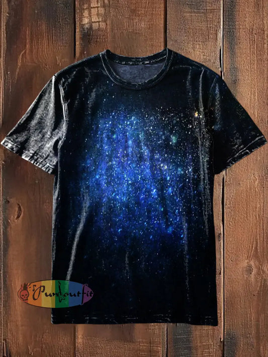 Unisex Men’s Retro Star Magic Fantasy Abstract Print Casual Cotton Short Sleeve T-Shirt Blue / S