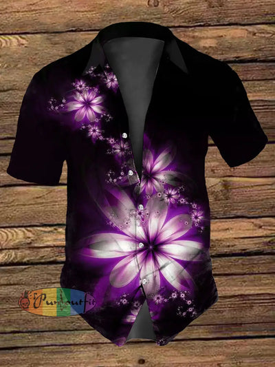 Unisex Men’s Retro Vintage Punk Colorful Gradient Flower Abstract Art Print Casual Cotton Short Sleeve Shirt Black / S
