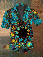 Unisex Men’s Retro Vintage Punk Colorful Swirls Trippy Fractal Art Print Casual Cotton Short Sleeve Shirt As picture / S