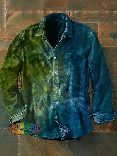 Unisex Men’s Vintage Colorful Gradient Design Abstract Print Casual Long Sleeve Shirt As Picture / S