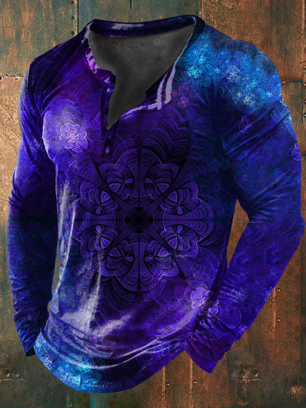 Unisex Men's Vintage Punk Gothic Gradient Colorful Mandala Abstract Print Casual Cotton Short Sleeve T-Shirt