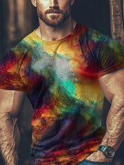 Unisex Men's Vintage Western Colorful Magic Abstract Print Casual Short Sleeve Pocket Shirt