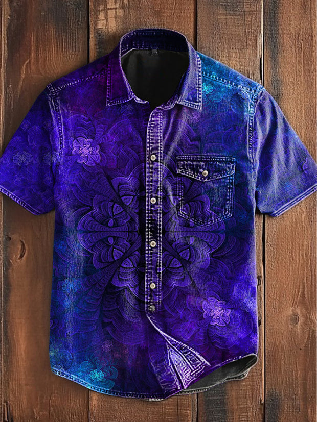 Unisex Men's Vintage Punk Gothic Gradient Colorful Mandala Abstract Print Casual Cotton Short Sleeve T-Shirt