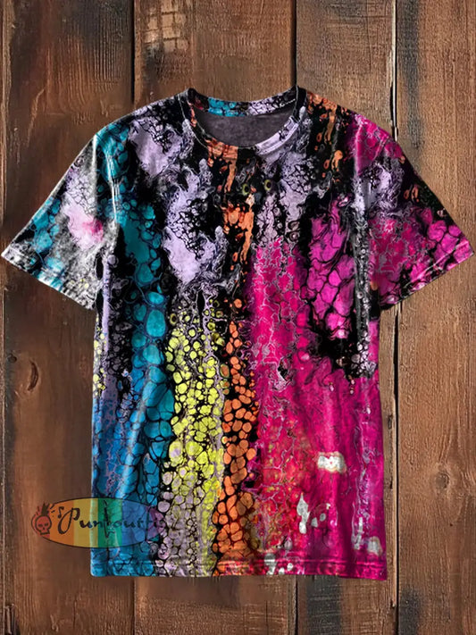 Unisex Men’s Vintage Colourful Art Abstract Print Casual Cotton Short Sleeve T-Shirt As picture / S
