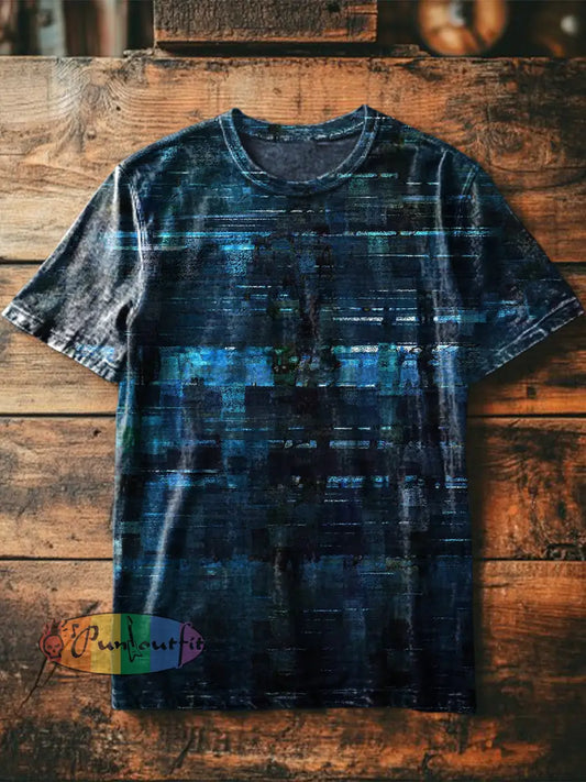 Unisex Men’s Vintage Colourful Blue Colour Block Art Abstract Print Casual Cotton Short Sleeve T-Shirt Blue / S