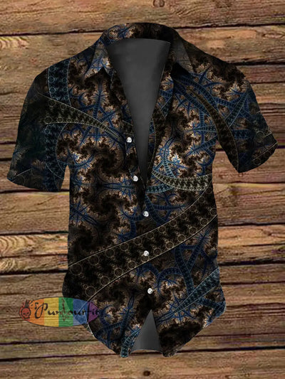 Unisex Men’s Vintage Gothic Colorful Swirls Trippy Fractal Art Print Casual Cotton Short Sleeve Shirt As picture / S
