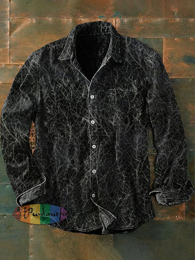 Unisex Men’s Vintage Gothic Dark Texture Abstract Print Casual Long Sleeve Shirt Gray / S