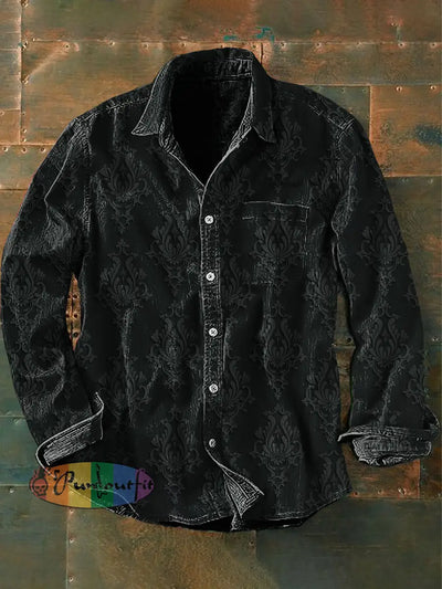 Unisex Men’s Vintage Gothic Floral Abstract Print Casual Long Sleeve Shirt Dark Gray / S