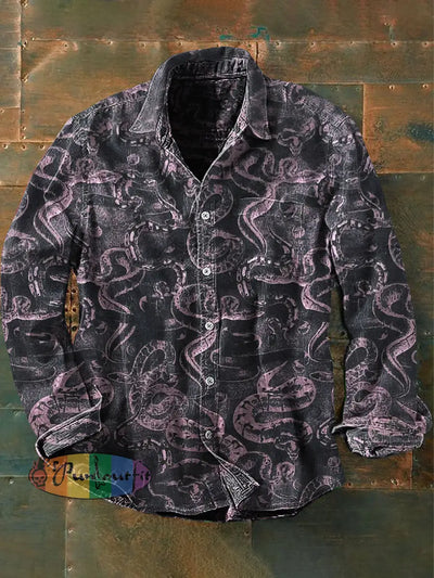 Unisex Men’s Vintage Gothic Snake Print Abstract Casual Long Sleeve Shirt Gray / S