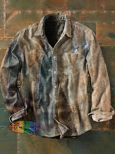 Unisex Men’s Vintage Gradient Colorful Abstract Print Casual Long Sleeve Shirt As Picture / S