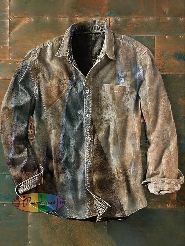 Unisex Men’s Vintage Gradient Colorful Abstract Print Casual Long Sleeve Shirt As Picture / S