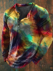 Unisex Men's Vintage Western Colorful Magic Abstract Print Casual Short Sleeve Pocket Shirt
