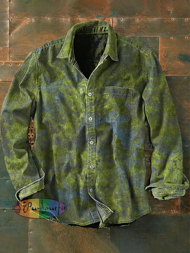 Unisex Men’s Vintage Gradient Tie-Dye Colorful Designs Abstract Print Casual Long Sleeve Shirt