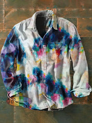 Unisex Men’s Vintage Hippie Colorful Tie Dye Heart Designs Abstract Print Casual Long Sleeve