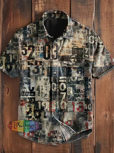 Unisex Men’s Vintage Punk Colorful Digital Poster Art Abstract Print Casual Short Sleeve Pocket Shirt As picture / S