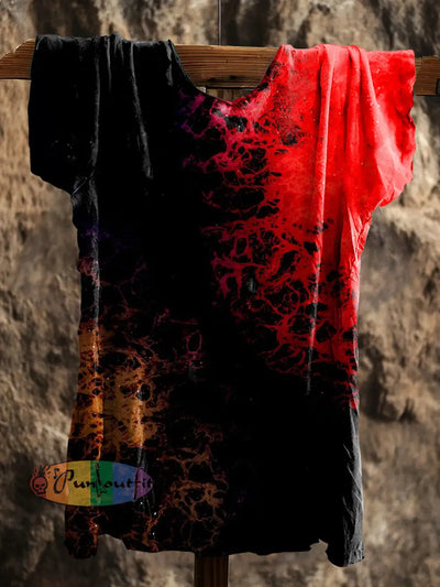 Unisex Men’s Vintage Punk Colorful Waves Art Abstract Print Casual Cotton Short Sleeve T-Shirt As picture / S