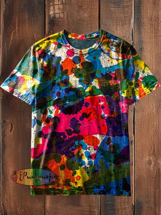 Unisex Men’s Vintage Punk Colourful Graffiti Designs Abstract Print Casual Cotton Short Sleeve T-Shirt As picture / S