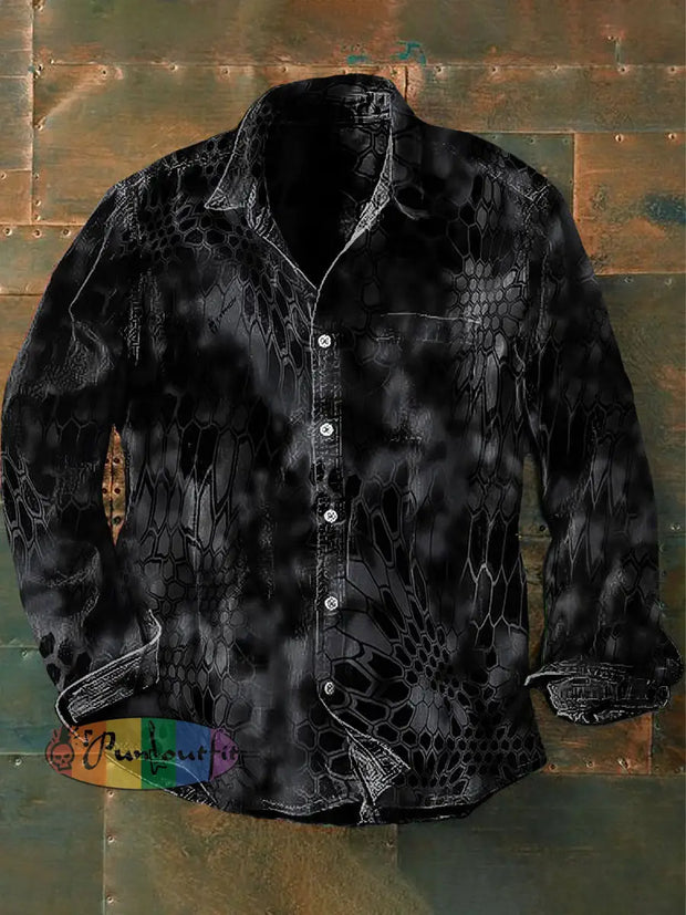 Unisex Men’s Vintage Punk Dark Geometric Design Abstract Print Casual Long Sleeve Shirt Black / S