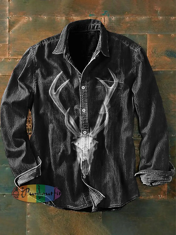 Unisex Men’s Vintage Punk Dark Sheep Head Abstract Print Casual Long Sleeve Shirt Black / S