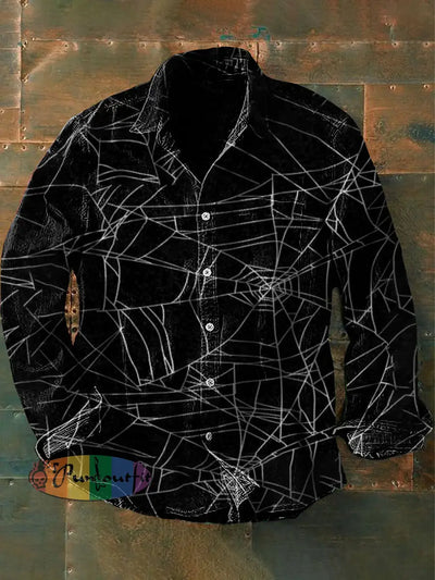 Unisex Men’s Vintage Punk Dark Spider Web Abstract Print Casual Long Sleeve Shirt Black / S