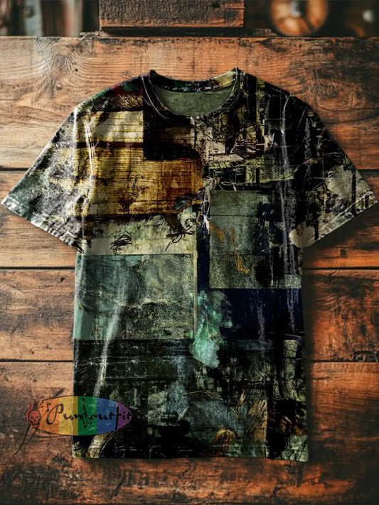 Unisex Men’s Vintage Punk Poster Colourful Abstract Print Casual Cotton Short Sleeve T-Shirt As picture / S
