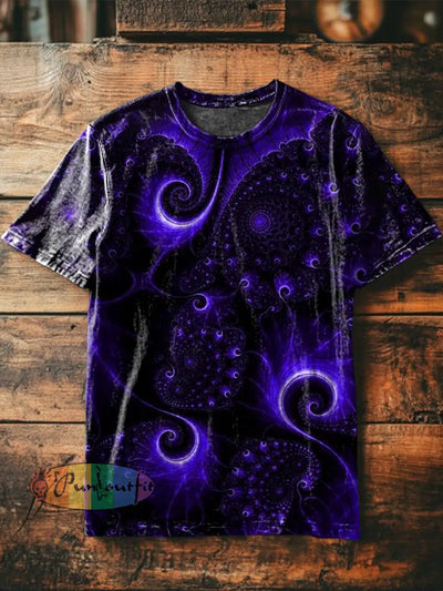 Unisex Men’s Vintage Punk Purple Swirl Black Hole Art Abstract Print Casual Cotton Short Sleeve T-Shirt Purple / S