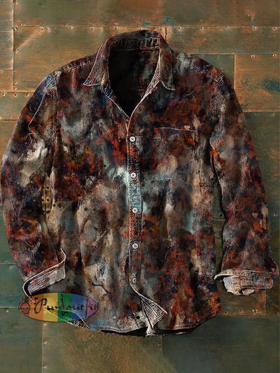 Unisex Men’s Vintage Western Ethnic Earth Colors Abstract Print Casual Long Sleeve Shirt As