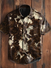Men's Retro  Vintage Western Leopard Animal  Print Short-Sleeve Shirt