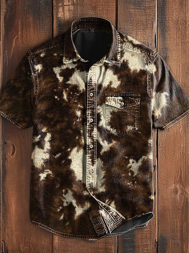 Men's Retro  Vintage Western Leopard Animal  Print Short-Sleeve Shirt