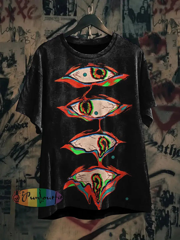 Unisex Monster Eye Abstract Print Punk Design T-Shirt Black / S