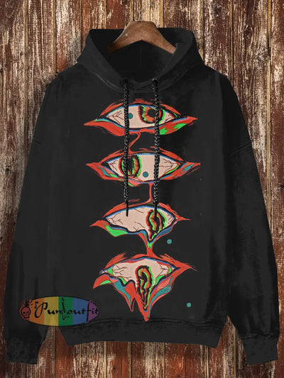 Unisex Monster Eye Print Halloween Casual Hooded Sweatshirt Black / S