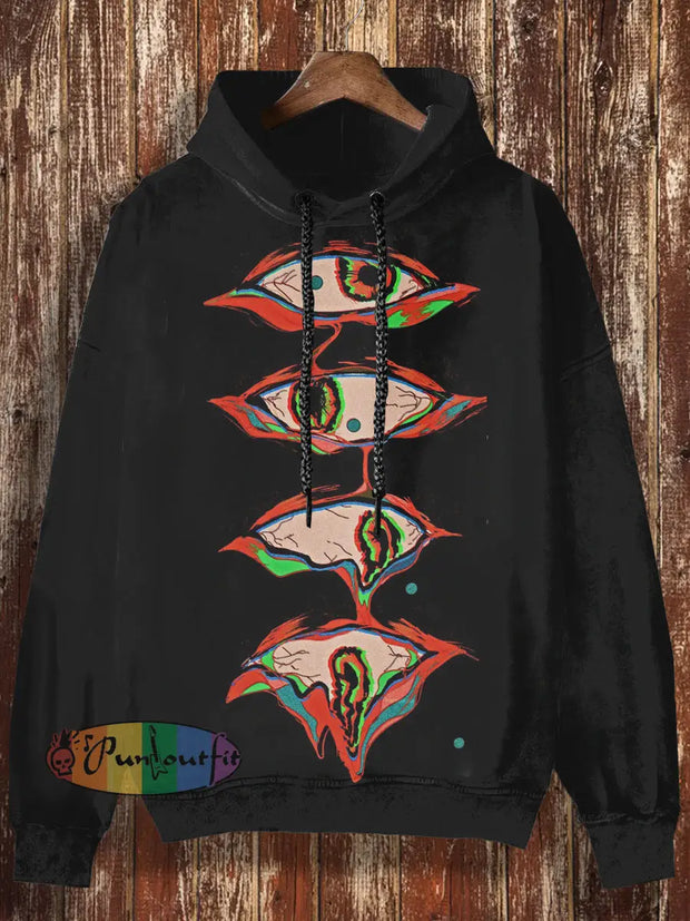 Unisex Monster Eye Print Halloween Casual Hooded Sweatshirt Black / S