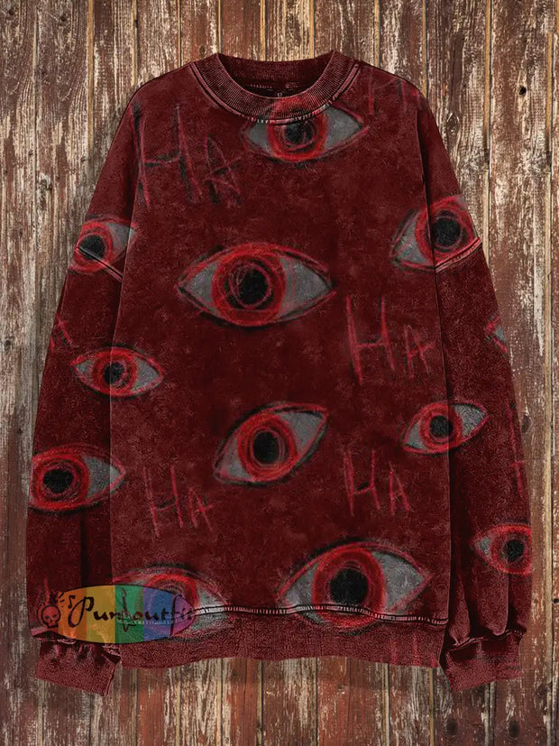 Unisex Monster Eye Print Halloween Crew Neck Casual Sweatshirt Red / S