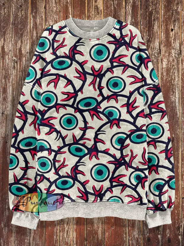 Unisex Monster Eyes Print Halloween Crew Neck Casual Sweatshirt Colorful / S