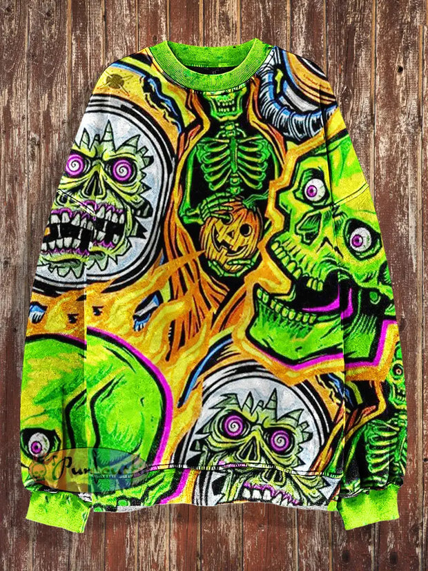 Unisex Monster Print Halloween Crew Neck Casual Sweatshirt Colorful / S