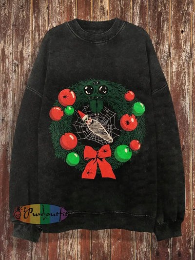 Unisex Mysterious Christmas Print Crew Neck Casual Sweatshirt Black / S