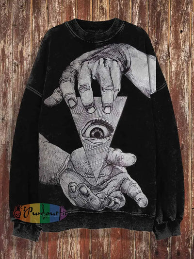 Unisex Mysterious Triangle Print Halloween Crew Neck Casual Sweatshirt Black / S