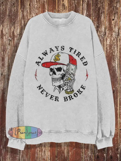 Unisex Never Broke Print Halloween Crew Neck Casual Sweatshirt White / S