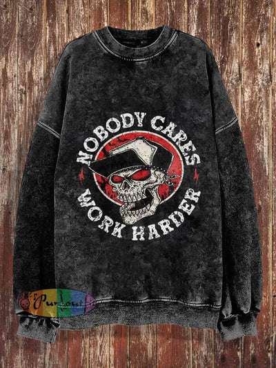 Unisex Nobody Cares Print Halloween Crew Neck Casual Sweatshirt Black / S