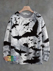 Unisex Painted Abstract Raven Print Crew Neck Sweater / S