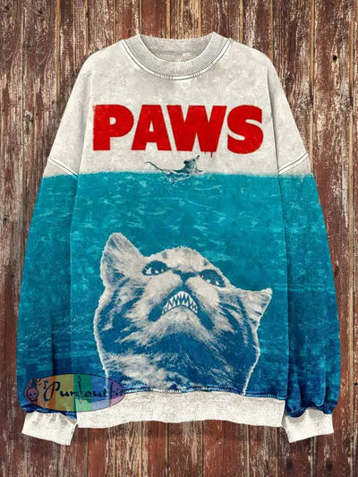 Unisex Paws Cat Print Halloween Crew Neck Casual Sweatshirt Colorful / S