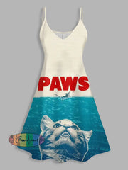 Unisex Paws Cat Vintage Art Print Tank Top Dress / S