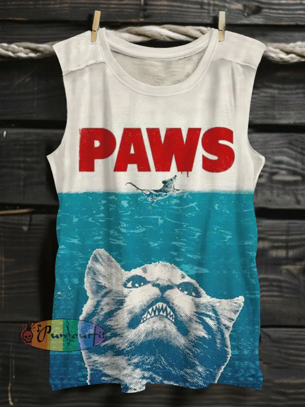 Unisex Paws Cat Vintage Art Print Tank Top Tank Top / S