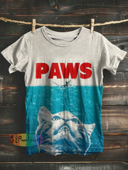 Unisex Paws Cat Vintage Art Print Tank Top T-Shirt / S