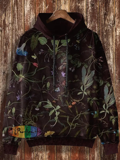 Unisex Plants Print Casual Hooded Sweatshirt Colorful / S